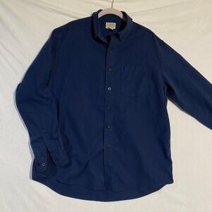 LL Bean Mens Navy Blue Cotton Button Down Shirt Traditional Fit Large